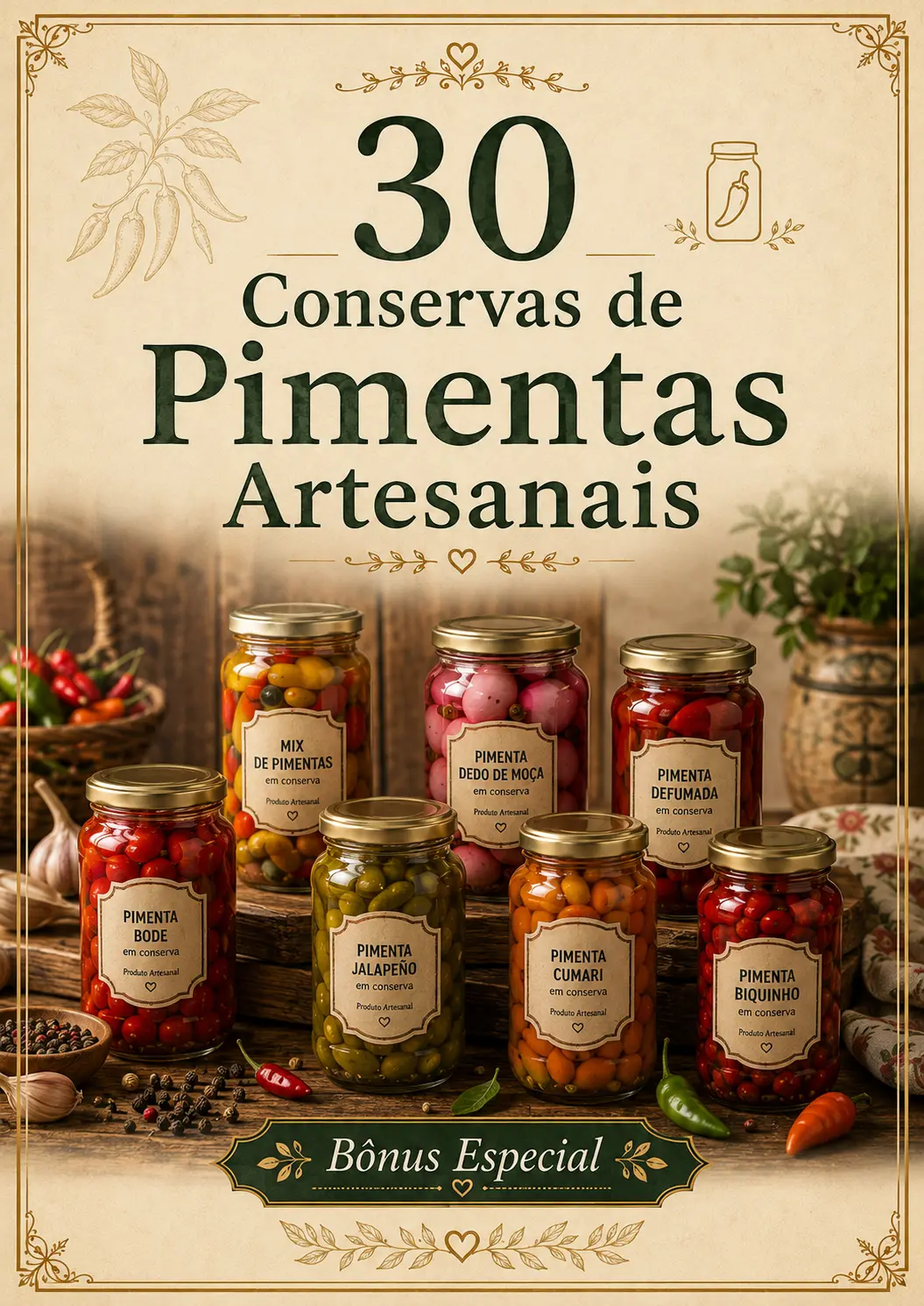 Mockup do bônus 30 Conservas de Pimentas Caseiras