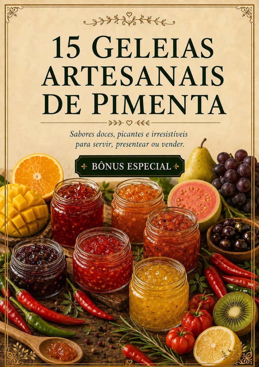 Mockup do bônus 15 Geleias Artesanais de Pimenta