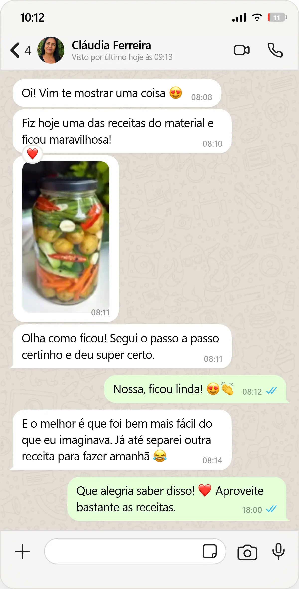 Depoimento de cliente sobre o material 100 Receitas de Conservas Caseiras