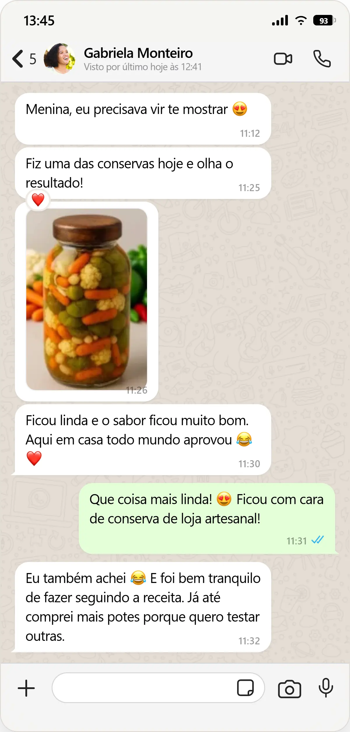 Depoimento de cliente sobre o material 100 Receitas de Conservas Caseiras