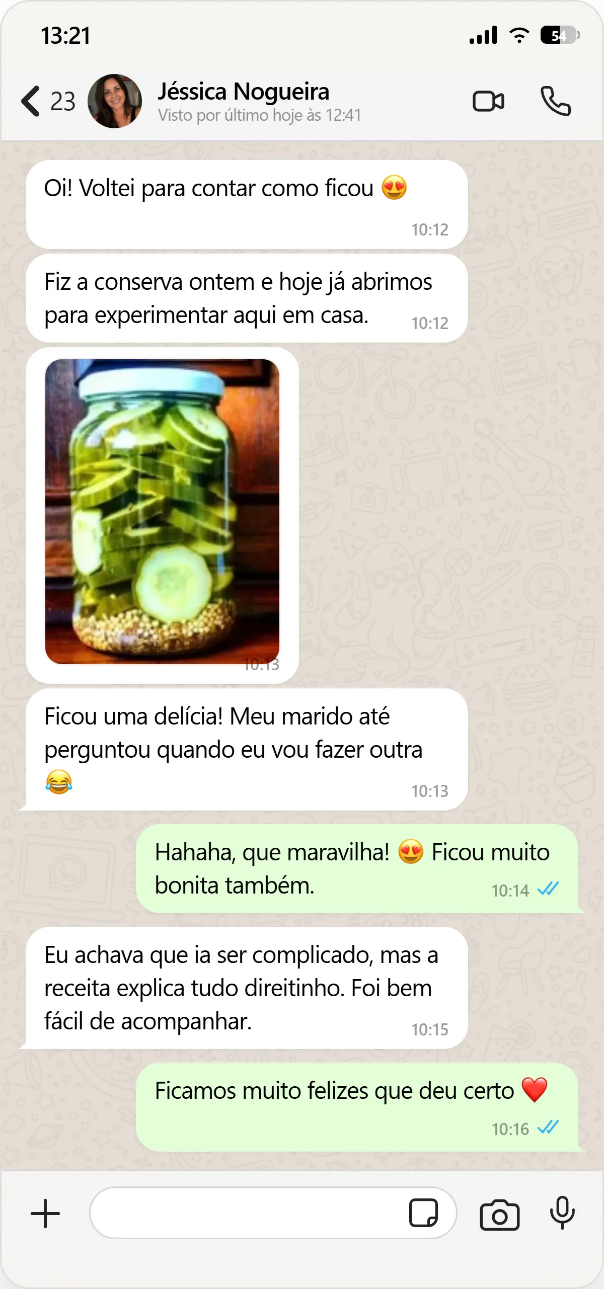 Depoimento de cliente sobre o material 100 Receitas de Conservas Caseiras